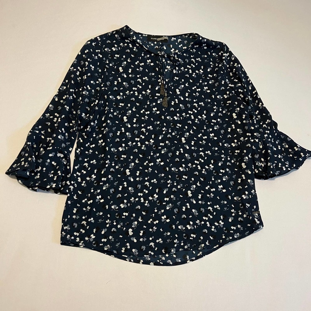 IVANKA Trump Dark blue floral flutter sleeve blouse M